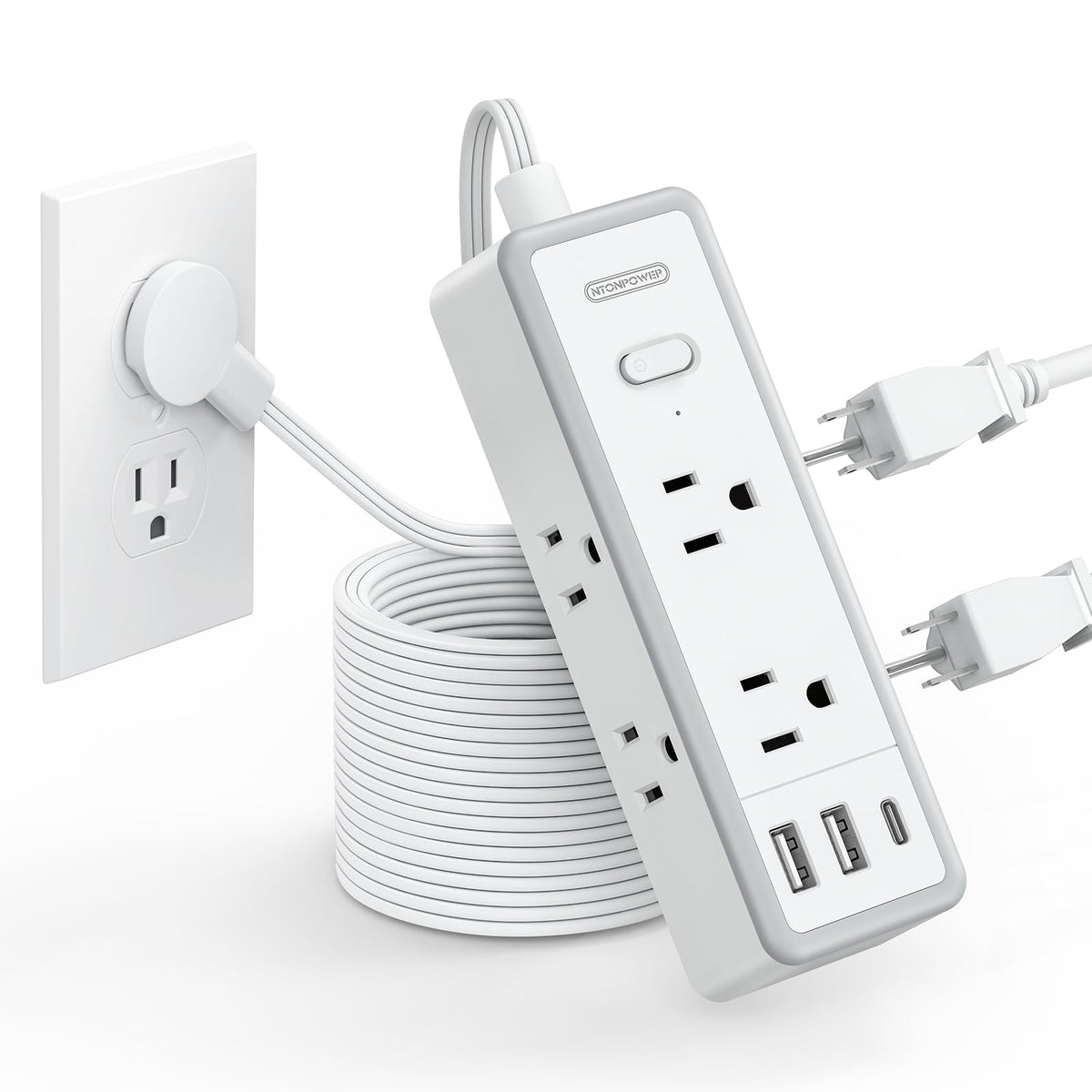 NTONPOWER power strip with 1080J surge protection safeguards electronics during surges.