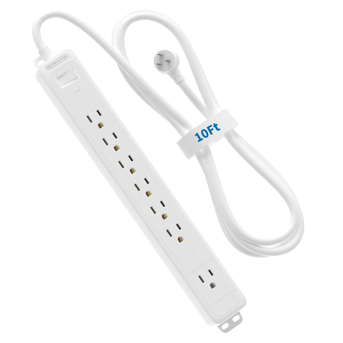 NTONPOWER power strip 10ft flat plug for reachable outlets and reduced clutter