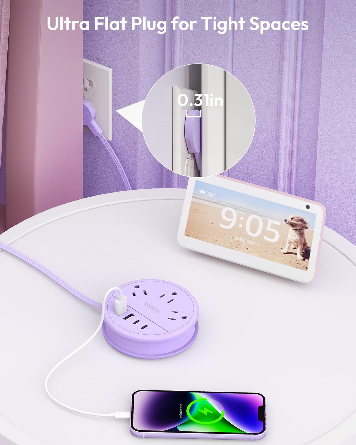 NTONPOWER purple power strip flat plug design