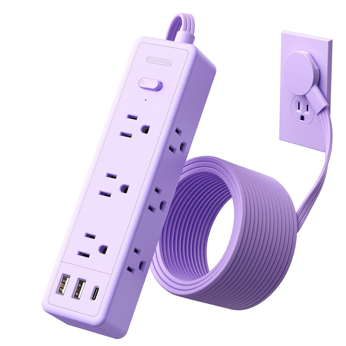 NTONPOWER Purple power strip with 9 outlets for clutter-free desks.
