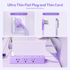 NTONPOWER purple power strip wall-mount design keeps cords tidy and accessible.