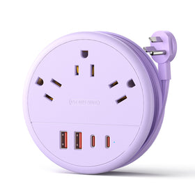 NTONPOWER Purple Travel Power Strip with 3 outlets and 4 USB ports for travel charging