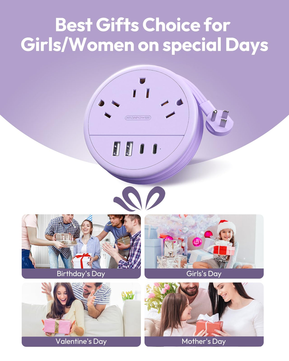 NTONPOWER purple travel power strip ready for bag and travel