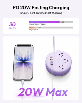 NTONPOWER Purple Travel Power Strip cruise-ready, surge-free for shipboard use