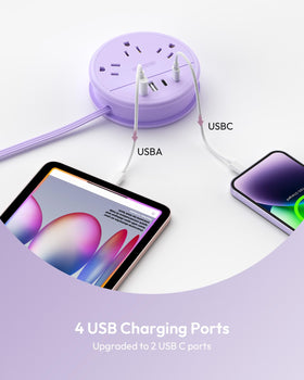 NTONPOWER purple extension cord with 4ft flat cord for travel