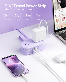 NTONPOWER purple travel power strip with USB ports for on-the-go charging