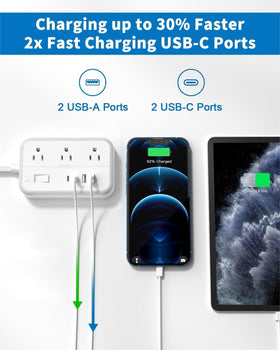 NTONPOWER power strip next to smartphone to show size and outlet spacing for scale