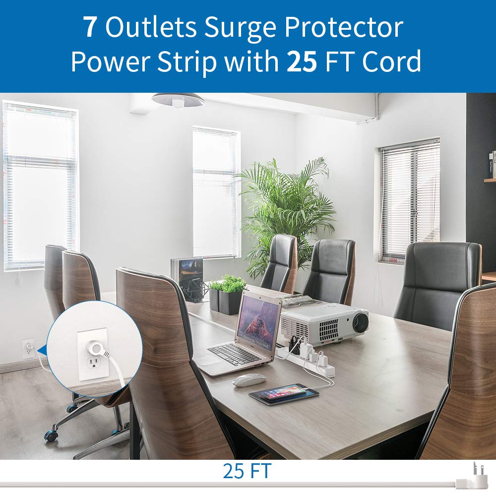NTONPOWER seven-outlet power strip layout for multiple devices without crowding