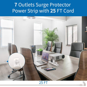 NTONPOWER seven-outlet power strip layout for multiple devices without crowding