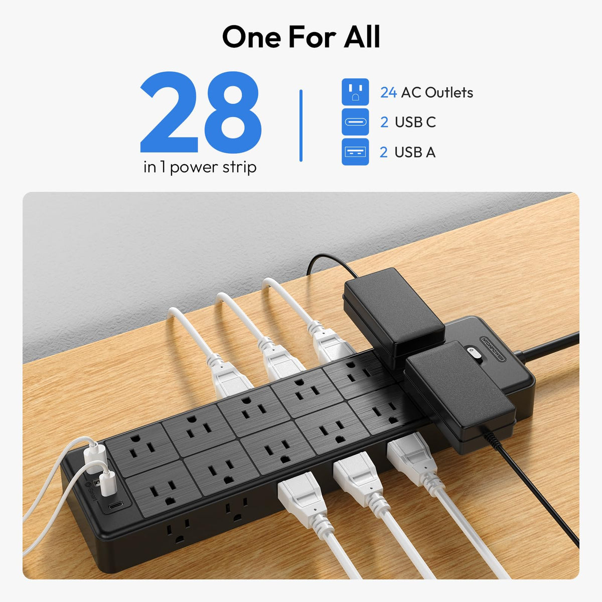 NTONPOWER close-up of wide outlet spacing fits large adapters easily