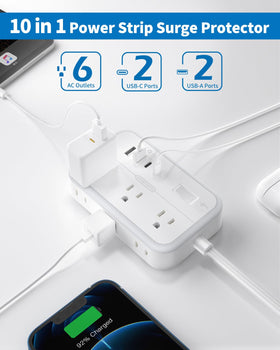 NTONPOWER side view showing widely spaced outlets accommodating bulky adapters for convenience