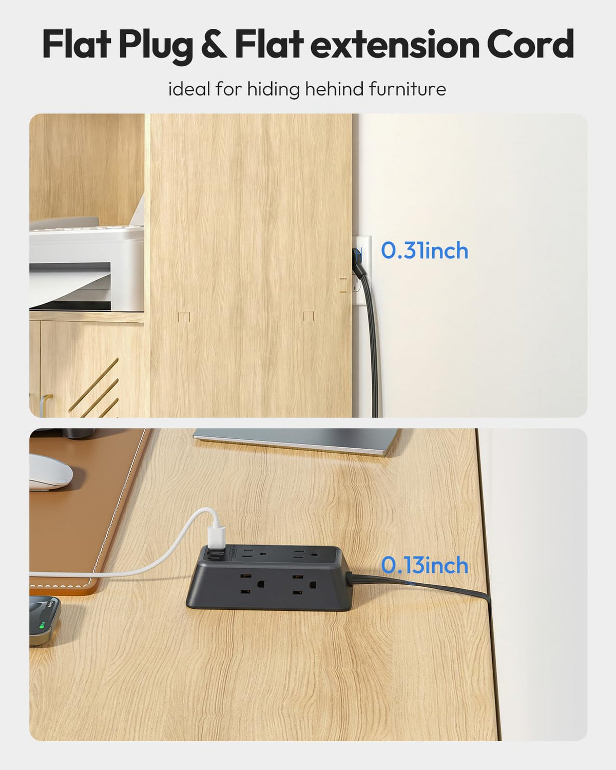 NTONPOWER three-sided outlet layout preventing blocked sockets for convenience