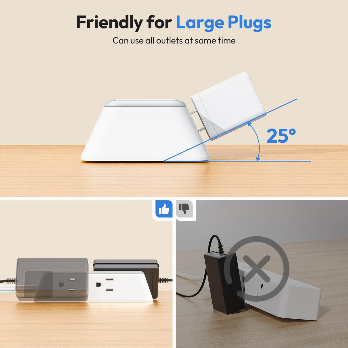 NTONPOWER side profile outlets three‑sided spacing prevents adapter crowding