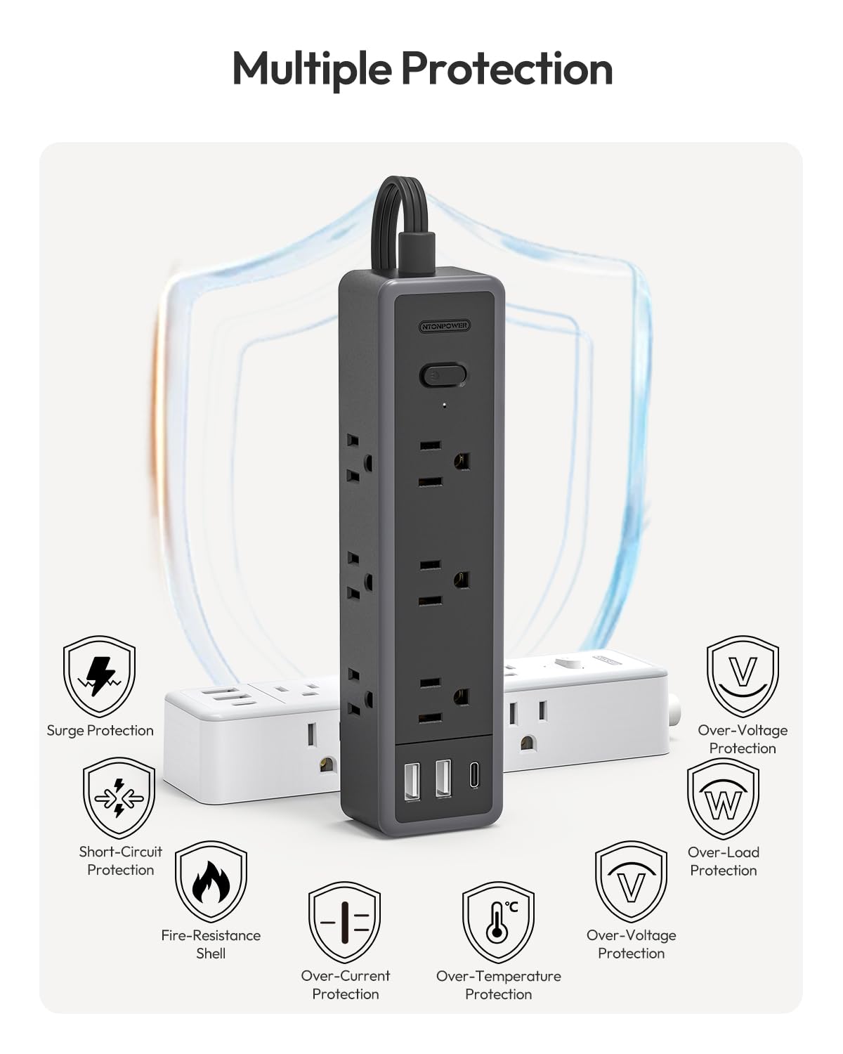 NTONPOWER silicone non-slip base prevents movement on desks.