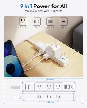 NTONPOWER sleek white extension cord complements dorm and home decor.