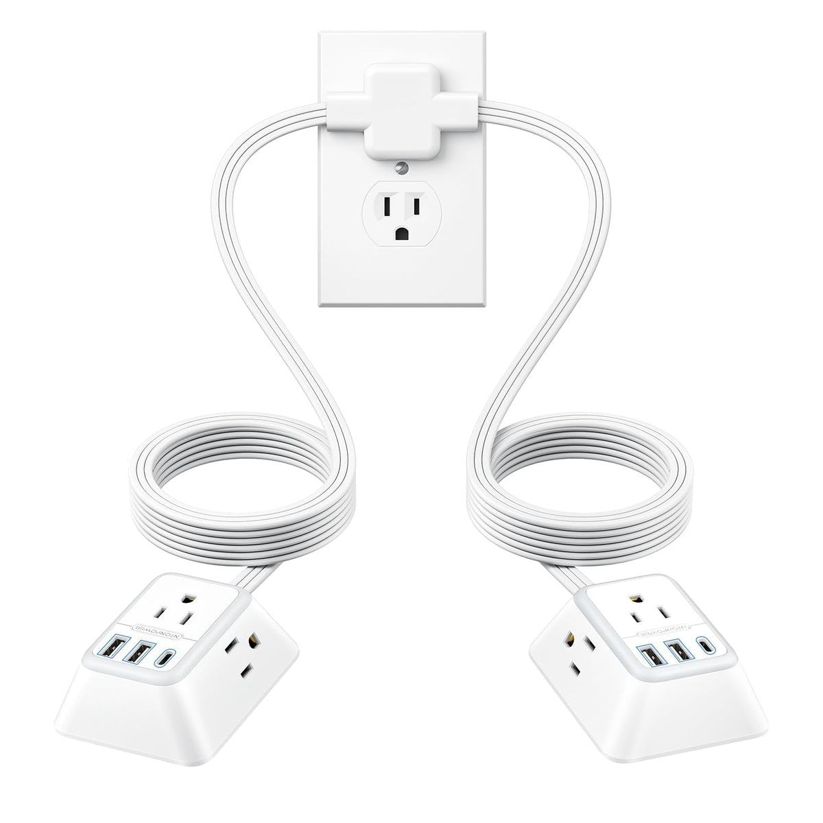 NTONPOWER split extension cord front view showing dual 6ft arms and outlets for convenient access