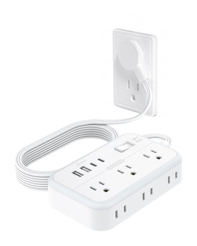 NTONPOWER surge protector with 6 outlets and 4 USB ports for clutter-free charging.