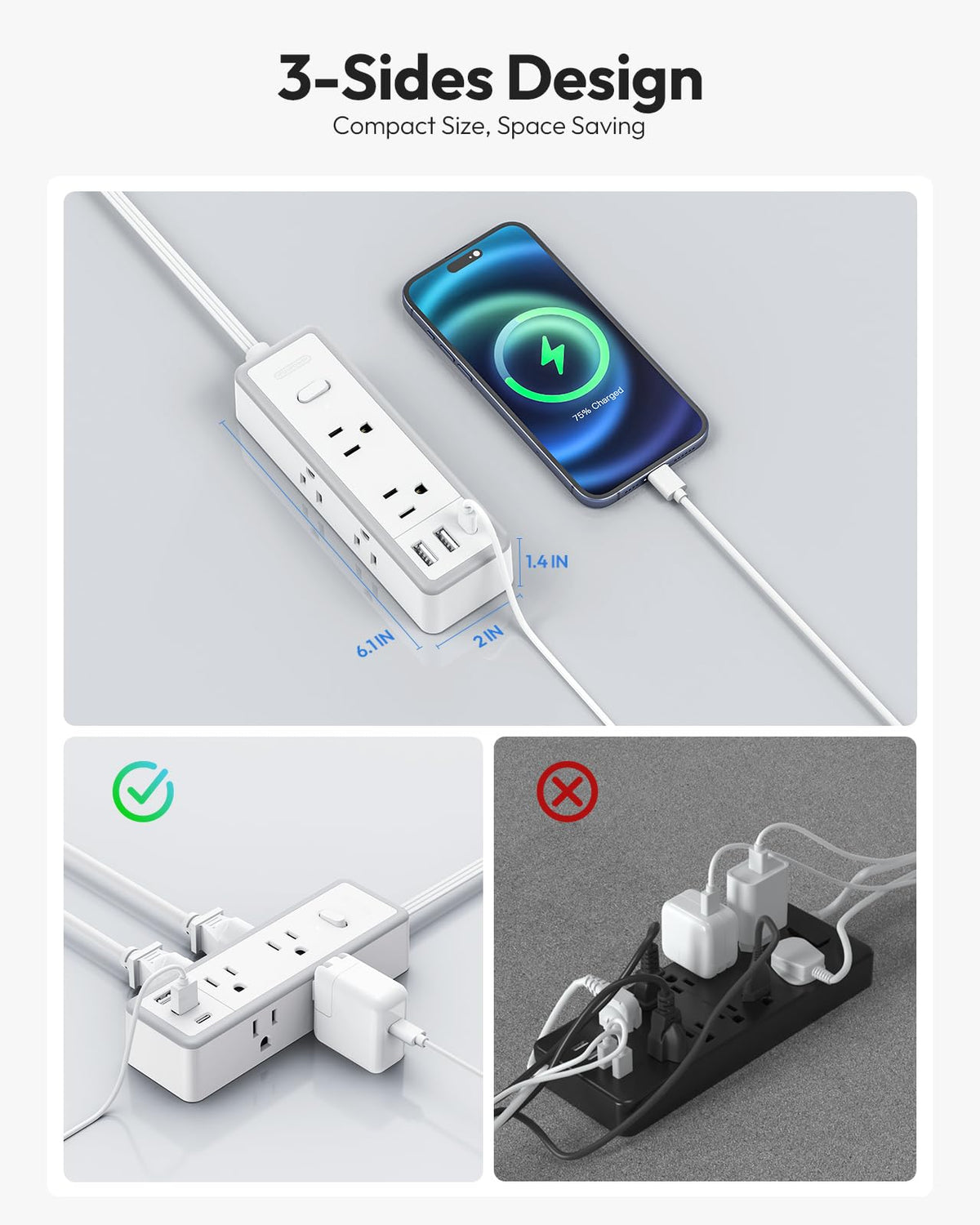 NTONPOWER three-sided design keeps large adapters accessible and organized.