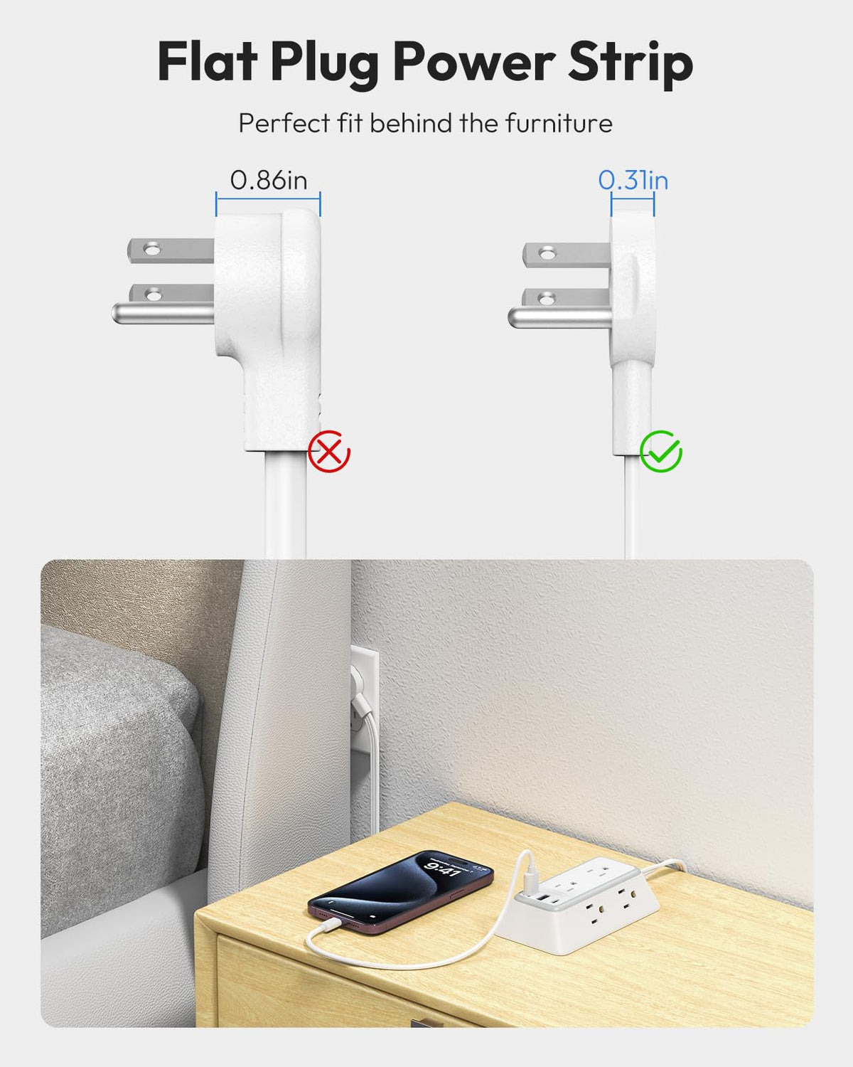 NTONPOWER three-sided outlet layout with large adapter, prevents blocking adjacent sockets