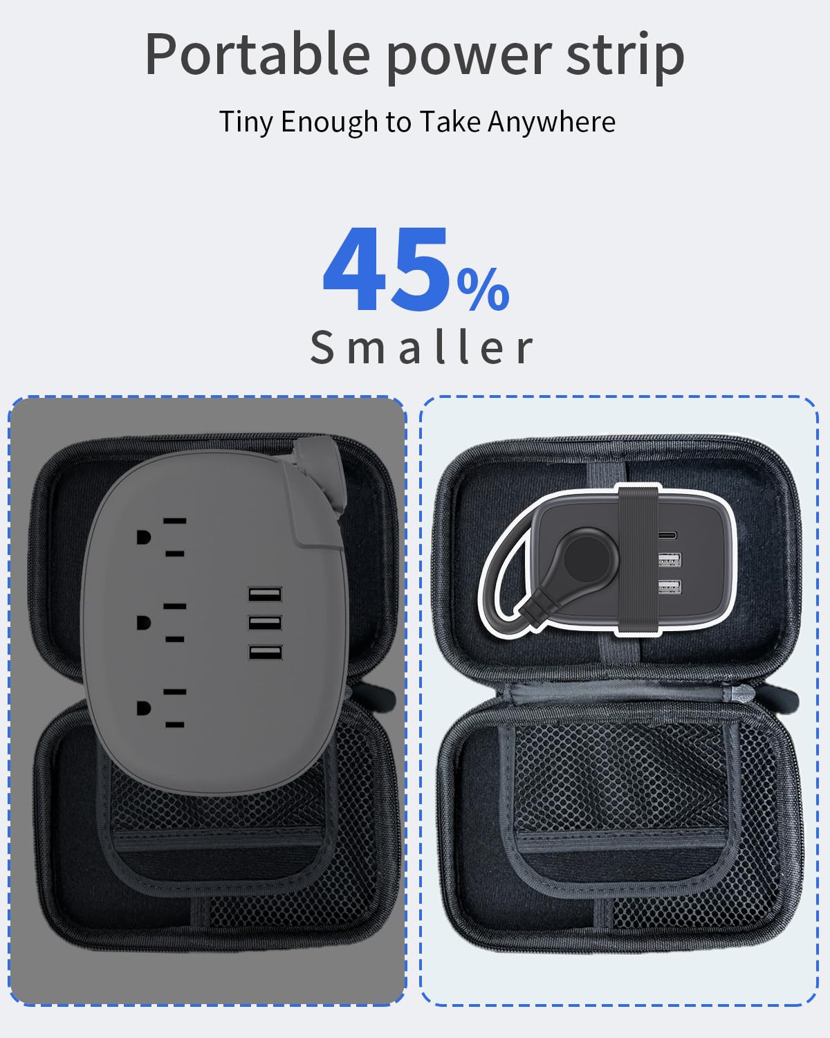 NTONPOWER travel power strip showing two outlets for simultaneous charging