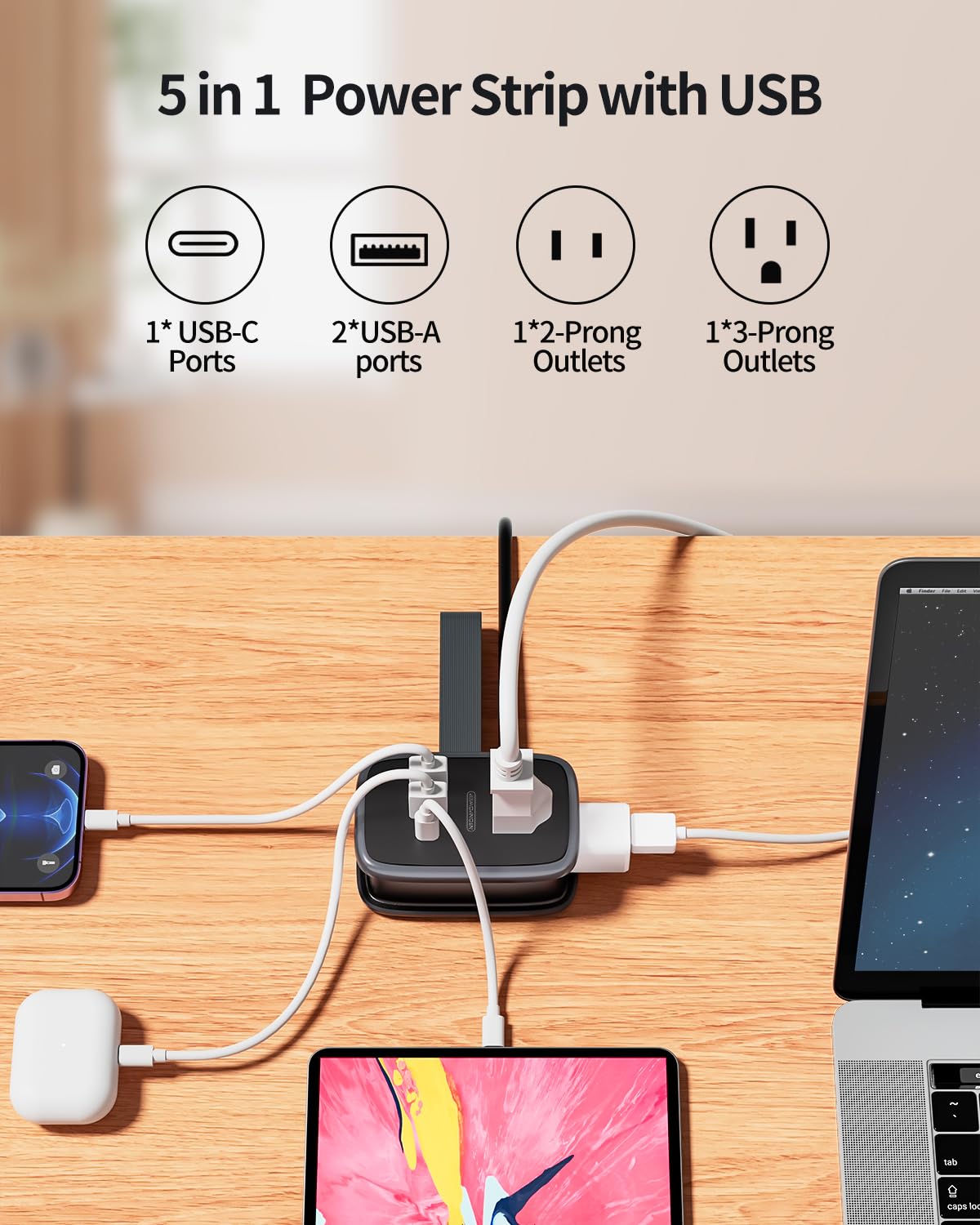 NTONPOWER travel power strip three USB ports including USB-C