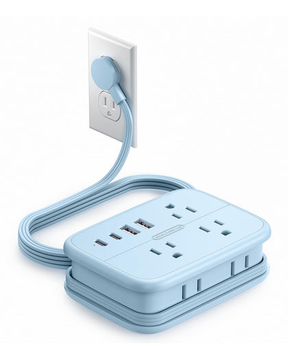 NTONPOWER travel power strip with six outlets and USB ports for versatile charging.