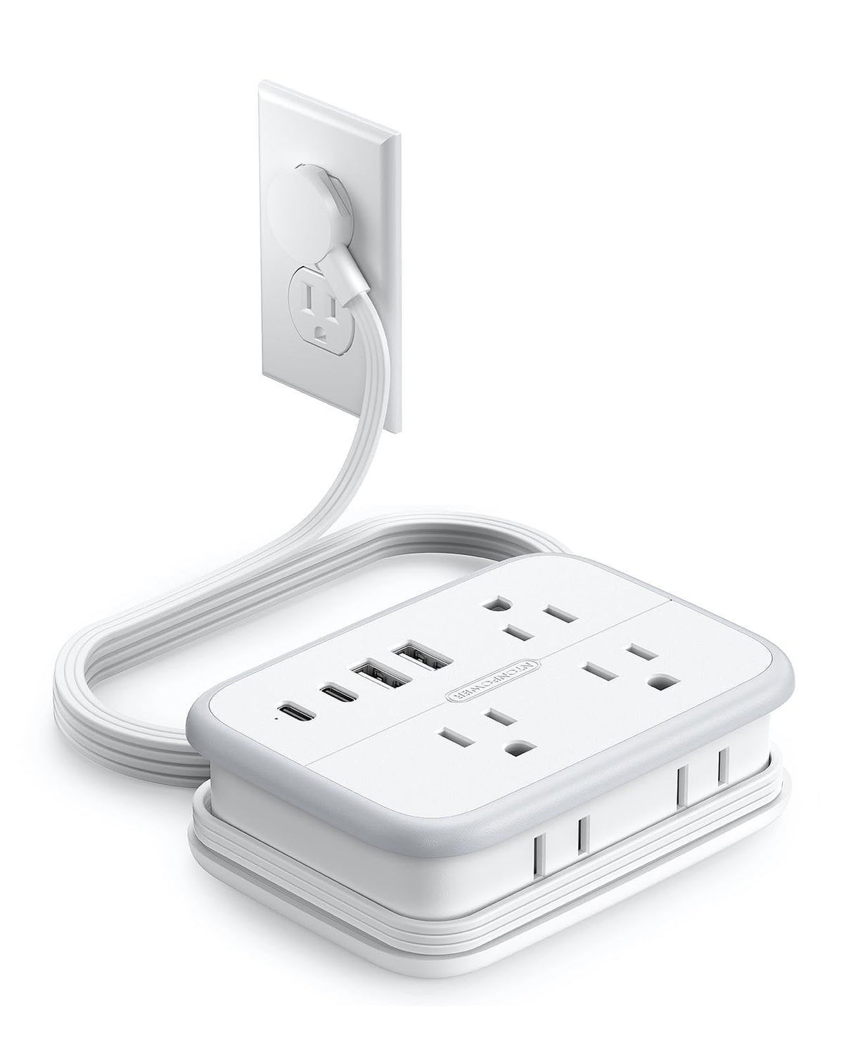 NTONPOWER travel power strip with six outlets and USB-C ports for versatile charging on the go.