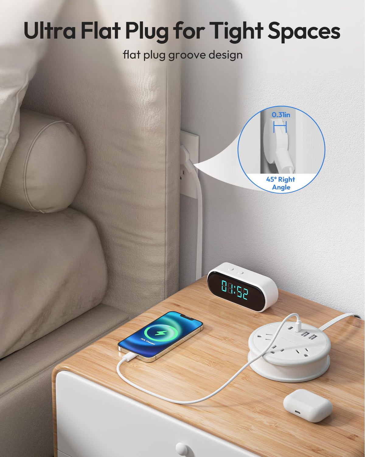 NTONPOWER travel power strip compact carry-on size fits easily in bags