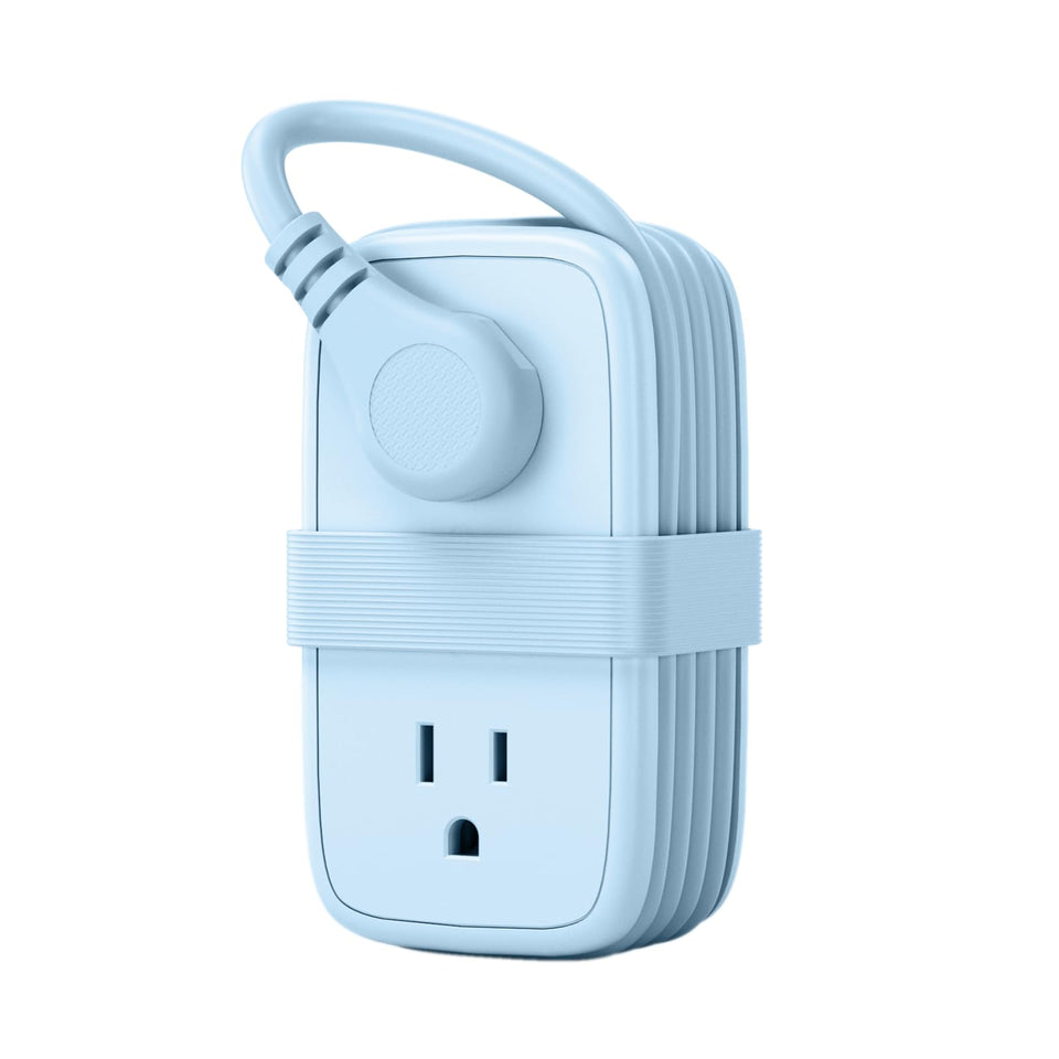 NTONPOWER travel power strip compact size shown for easy packing and travel.