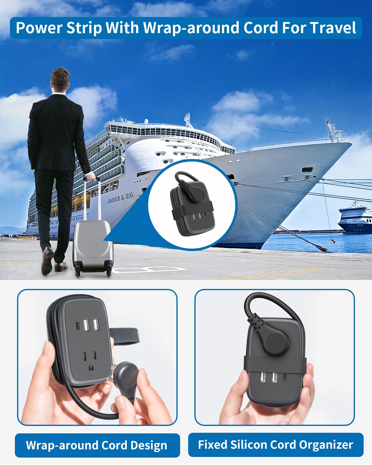NTONPOWER cruise-friendly travel power strip design for tight spaces
