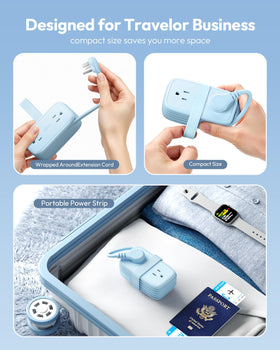 NTONPOWER travel power strip flat plug demonstrates space-saving design for crowded outlets.