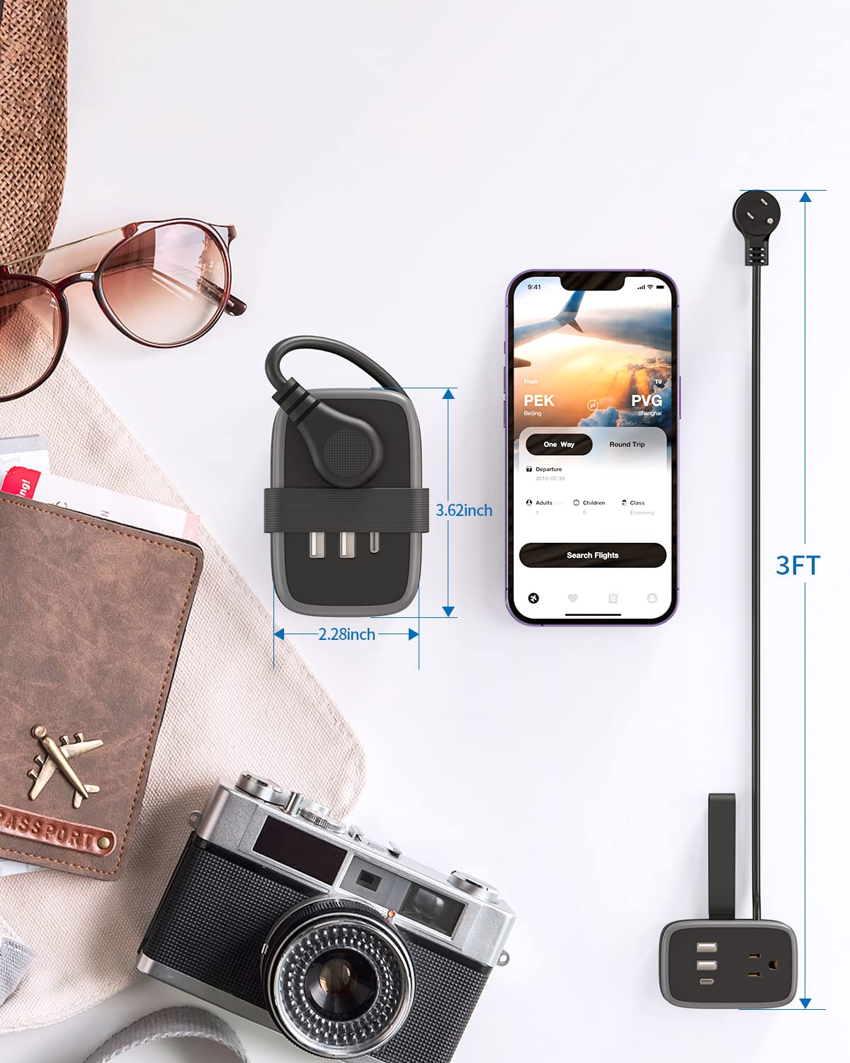 NTONPOWER travel power strip lightweight and easy to carry