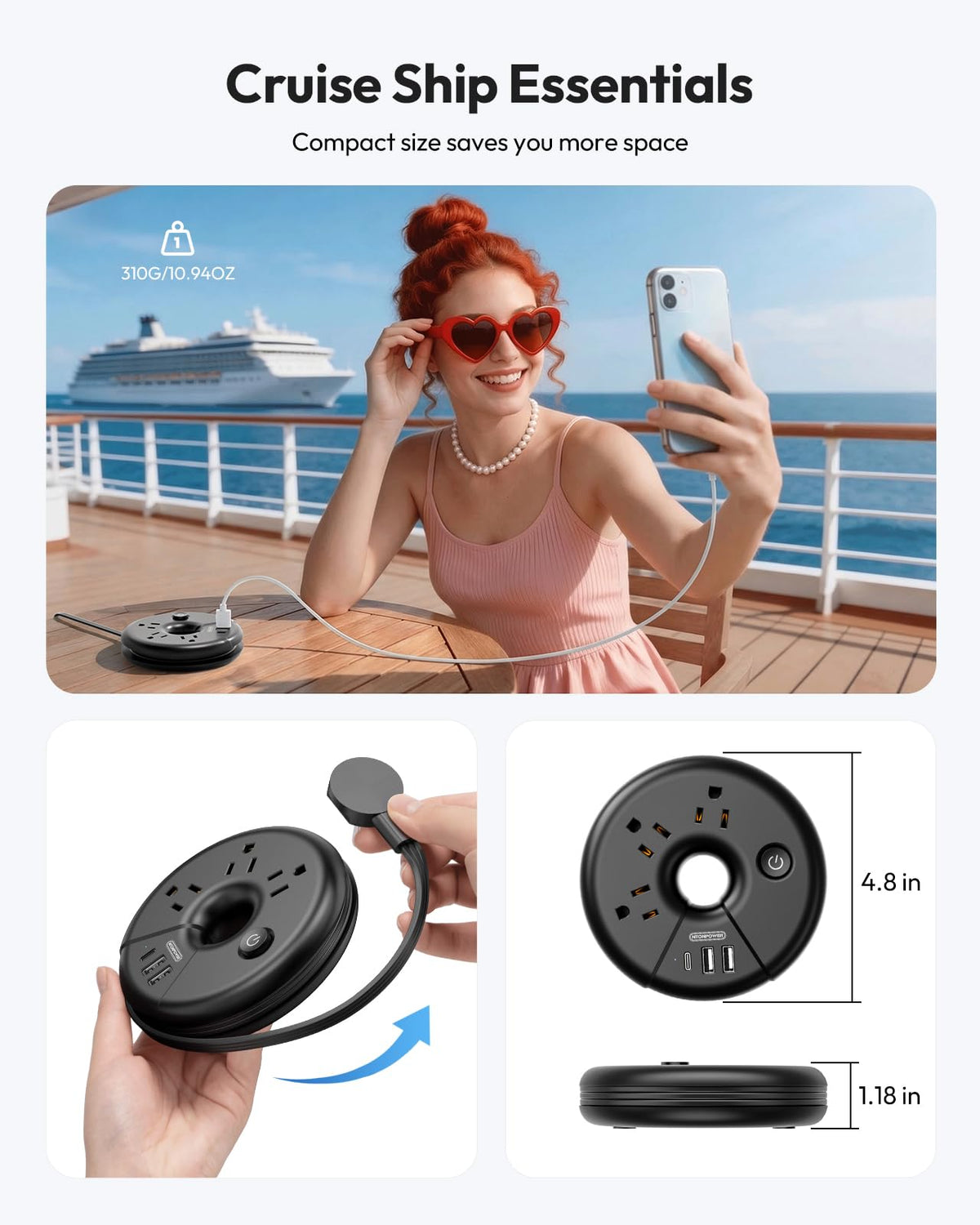 NTONPOWER nightstand setup supports Bluetooth speakers, phones, and tablets.