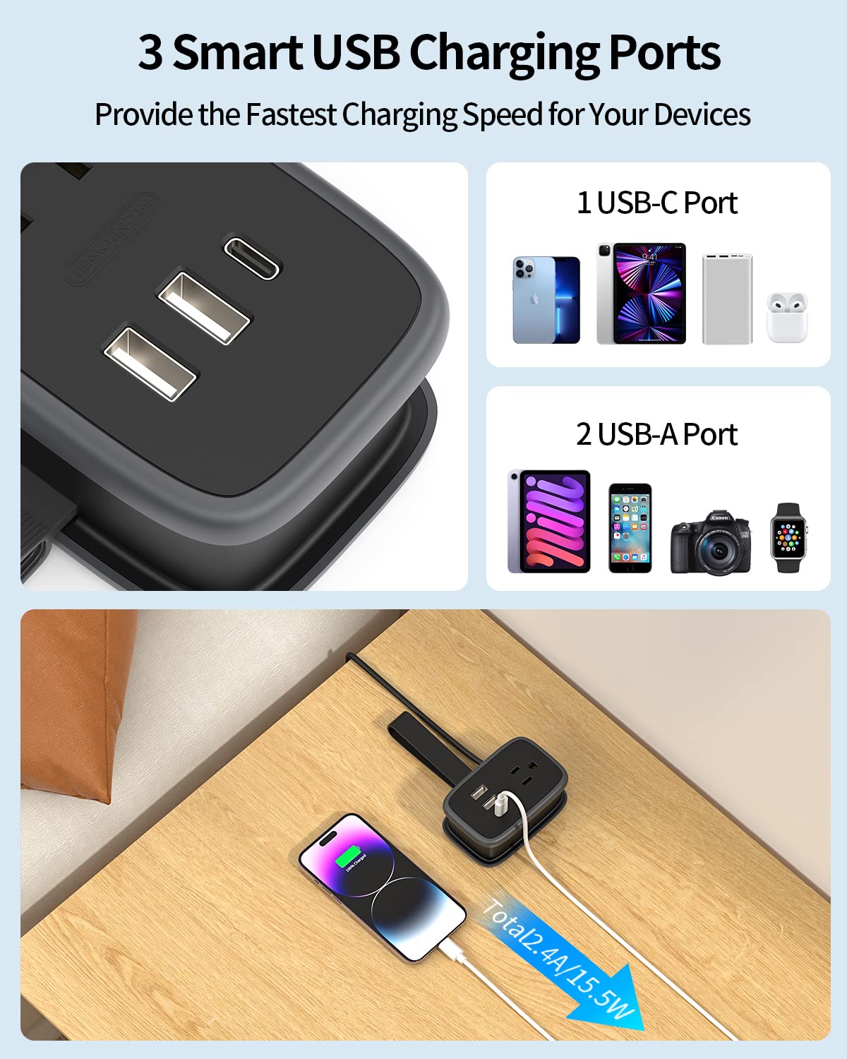 NTONPOWER travel power strip portable cord for travel flexibility