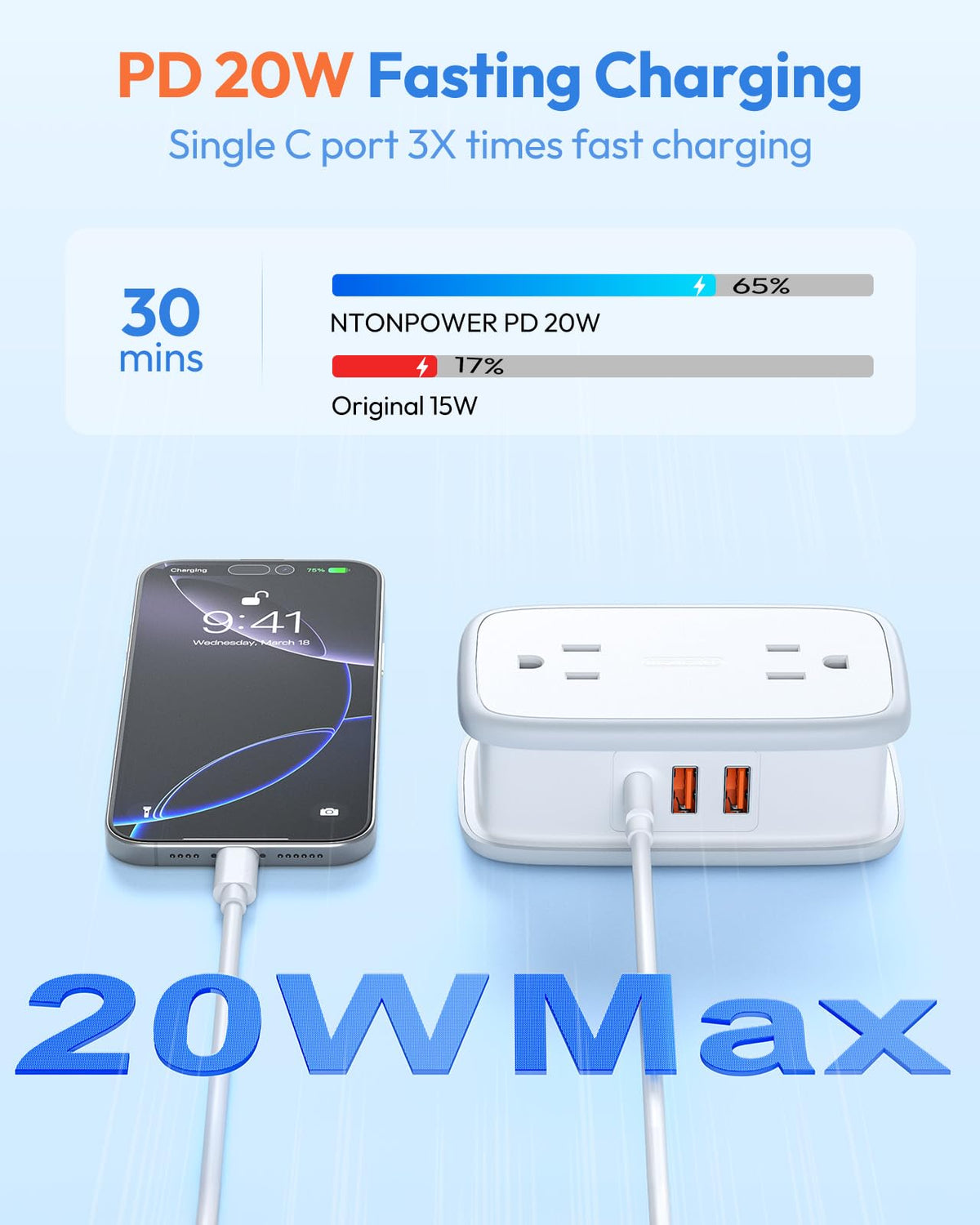 NTONPOWER 20W USB-C PD fast charge for compatible devices on the go