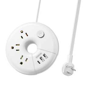 NTONPOWER travel power strip with USB ports, compact white design for easy packing