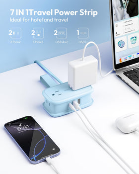 NTONPOWER travel power strip wrap-around cord keeps cords organized during trips and stays.