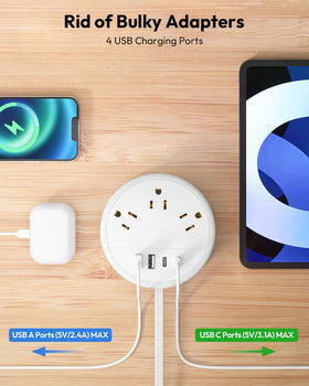 NTONPOWER travel power strip wrapped cord neatly in a suitcase for organized packing