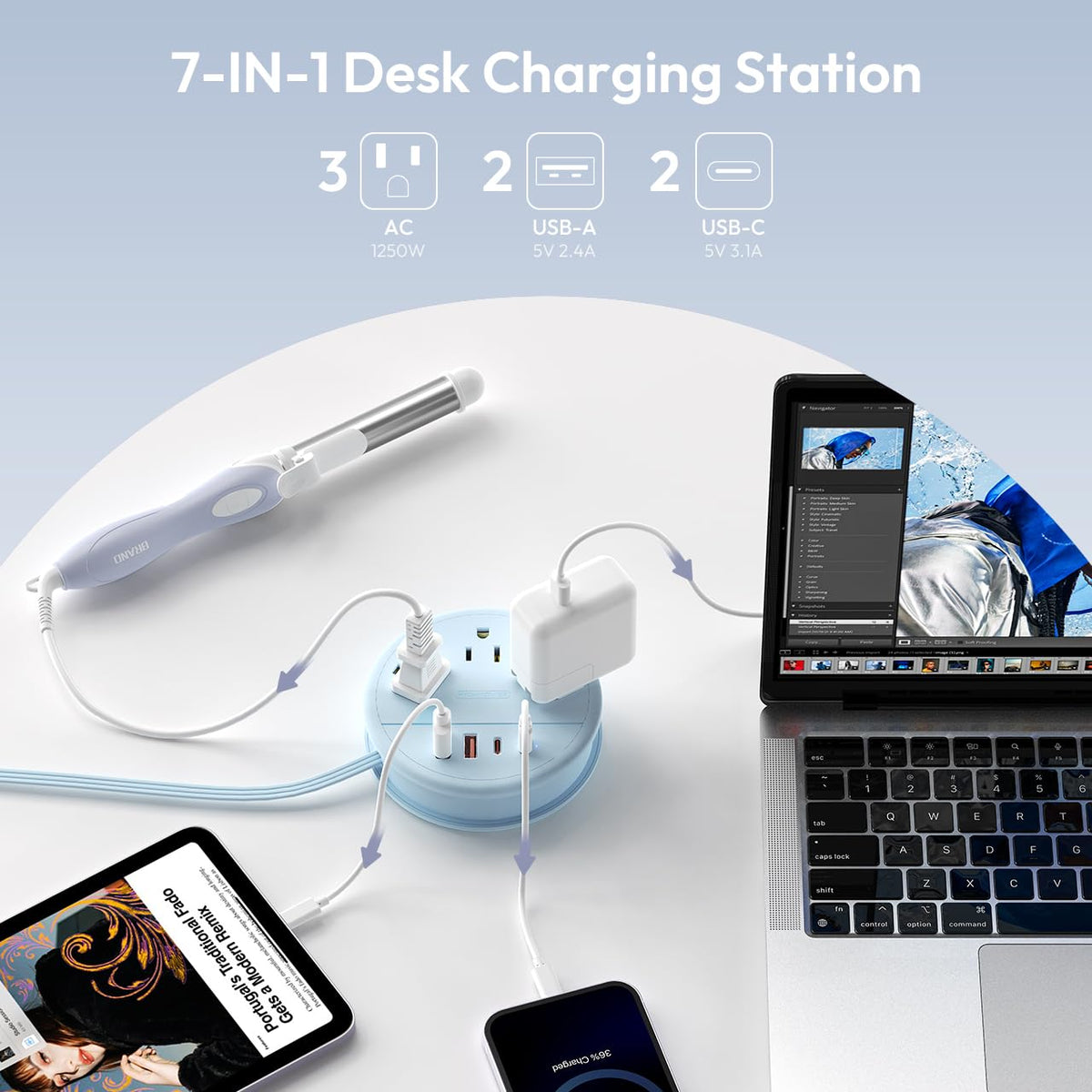 NTONPOWER ultra-thin flat plug shown, designed to fit tight spaces behind furniture.