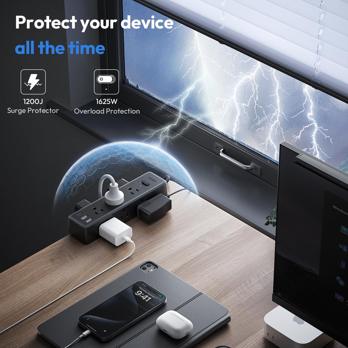 NTONPOWER closeup of USB-A and USB-C ports for fast convenient charging