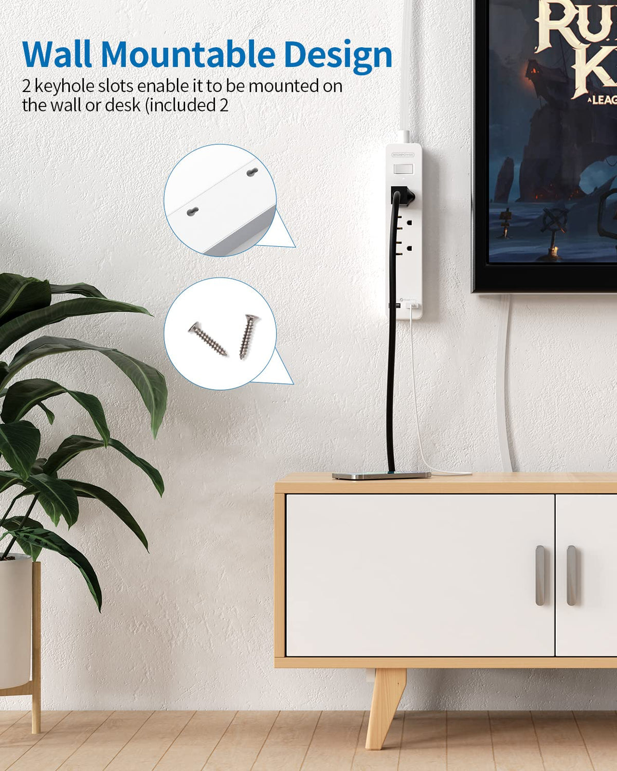 NTONPOWER outlet and USB detail showing five-device simultaneous charging