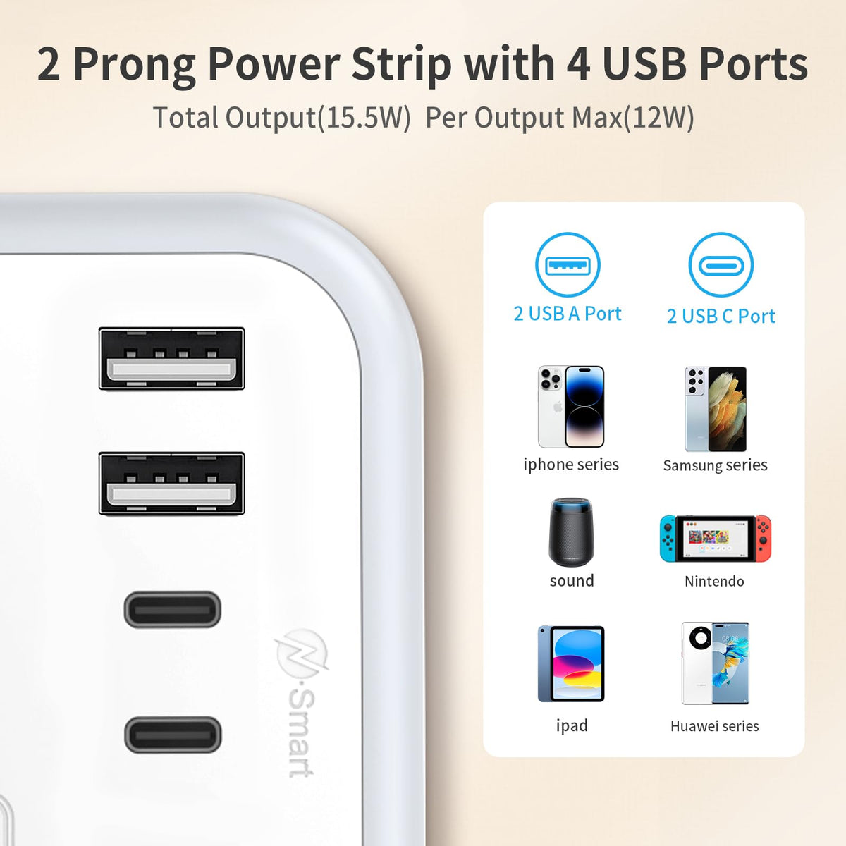 NTONPOWER USB-C fast charging ports power compatible devices quickly.