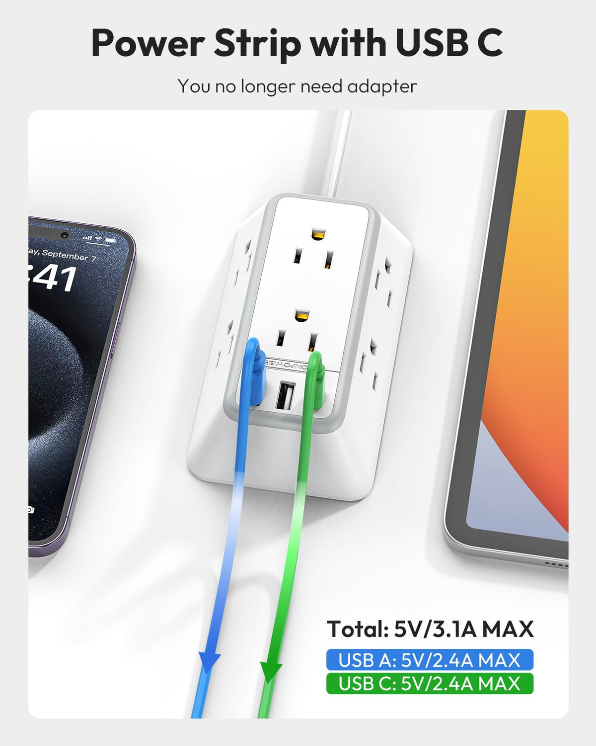 NTONPOWER USB-C port delivers smart charging for devices.