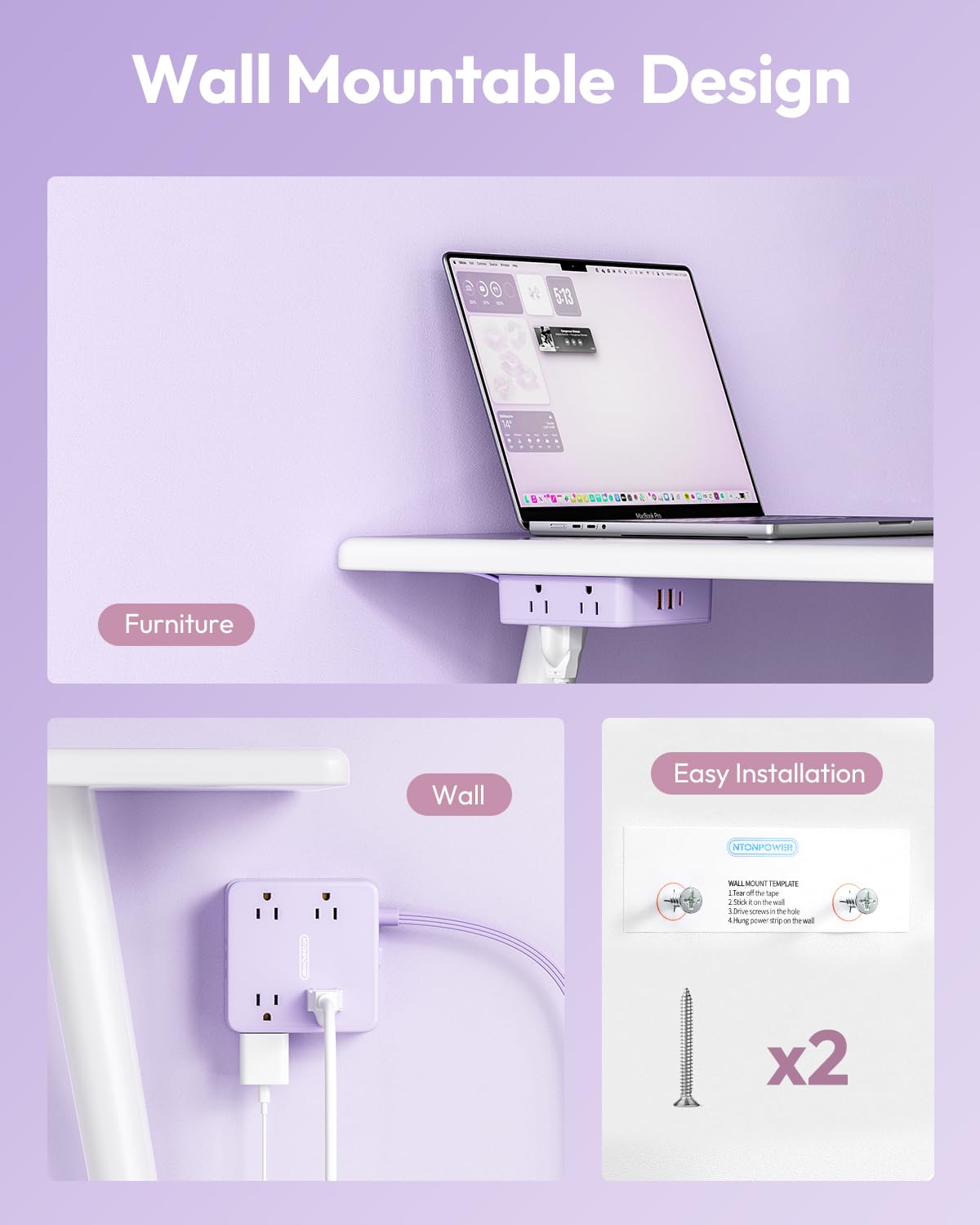 NTONPOWER USB ports auto-detect power for devices.