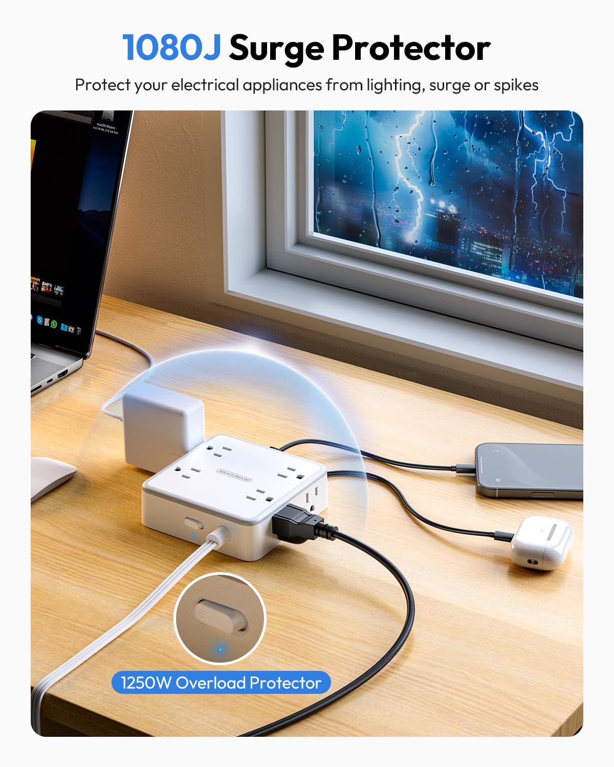 NTONPOWER top view showing USB ports and AC outlets for multi-device charging