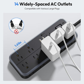 NTONPOWER USB ports and label showing USB‑C and USB‑A fast charging benefits