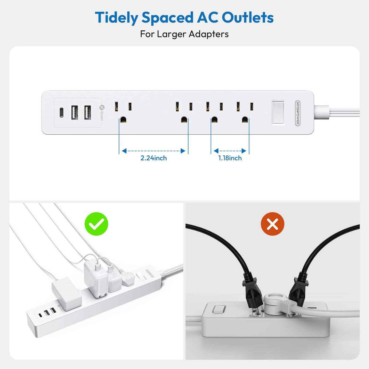 NTONPOWER detailed ports showing USB-A and USB-C charging for device convenience