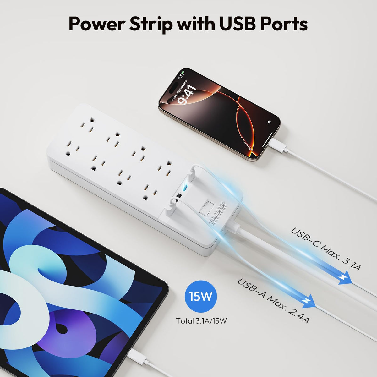 NTONPOWER USB ports and power sockets detail enabling direct device charging