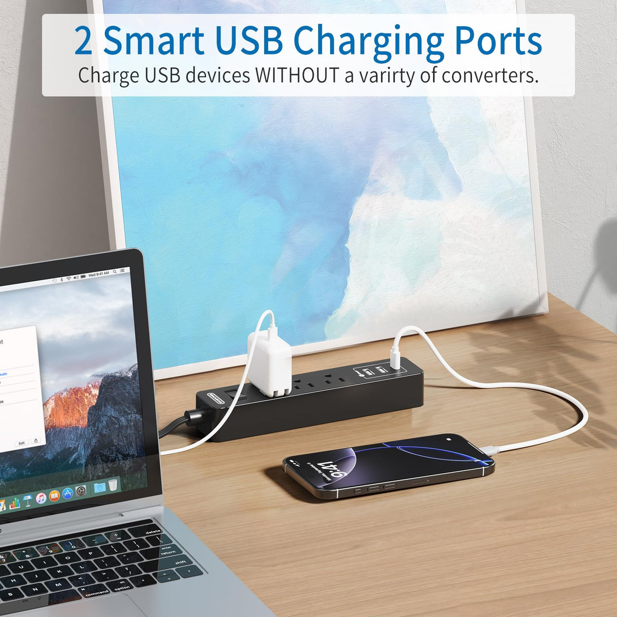 NTONPOWER USB ports detail showing smart charging for faster device power