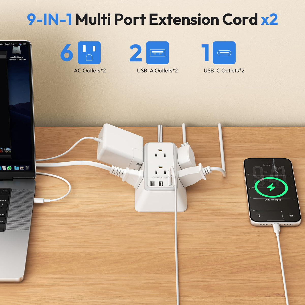NTONPOWER USB ports detail USB‑A and USB‑C visible for fast device charging
